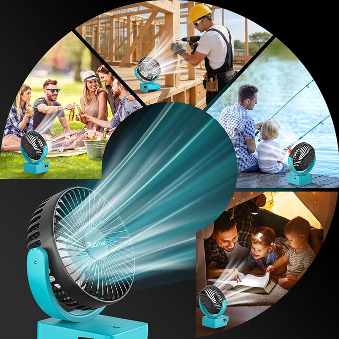 Rozlchar Portable Cordless Fan Compatible For Makita 18V Battery, Work for BL1860 BL1850 BL1840 BL1830, Jobsite Fan With USB A+C Fast Charging For Camping Workshop and Construction Site(No Battery)
