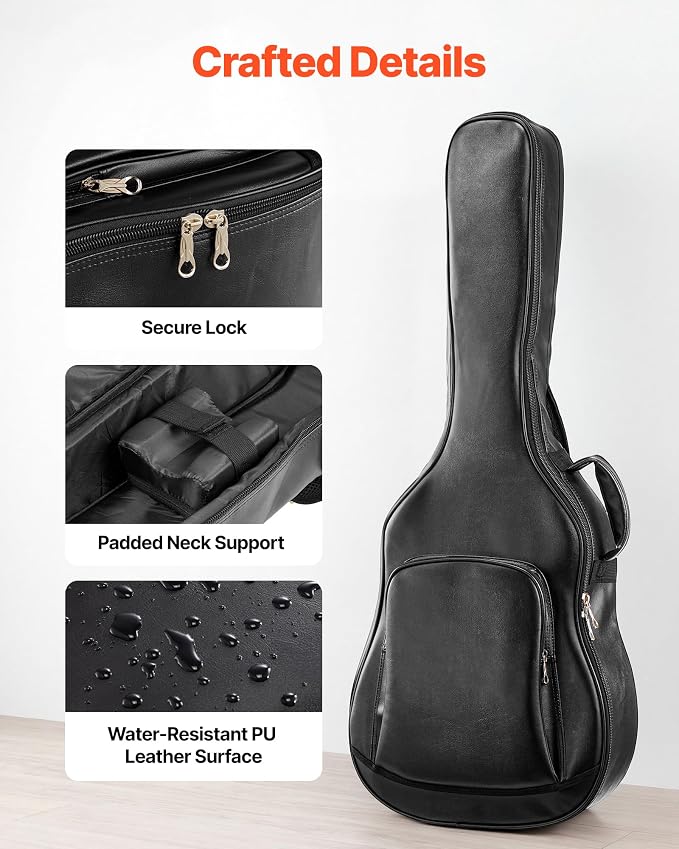 VEVOR Acoustic Guitar Hard Case, 47.1 Inch, Hard-Shell Protective Travel Carrying Case with Accessory Compartment, Foam Padding, Portable Handle, Shoulder Straps, for 41 Inch Acoustic Guitars, Black