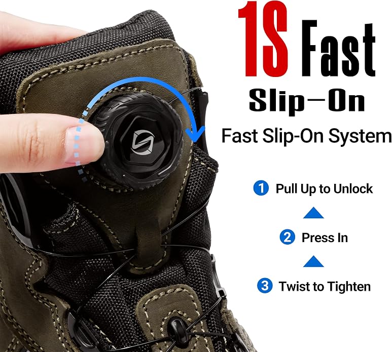 Composite Toe Work Boots for Men and Women – Exceeds Steel Toe Protection, Quick Fit System, Kevlar Puncture-Resistant Midsole, S3 HRO Certified, Heat-Resistant, Waterproof, Rubber Slip-Resistant Outsole, Safety Shoes for Industrial & Welding Use