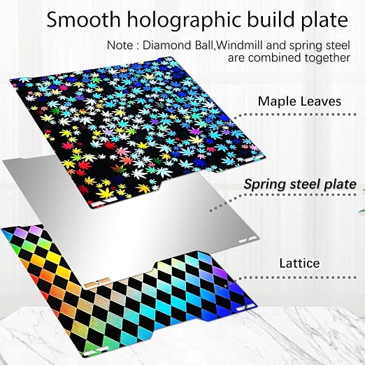 355x346mm H2D Build Plate for Bambu Lab H2D/H2S,Double-Sided Maple Leaf & Lattice Pattern Smooth Holographic Spring Steel Sheet,Flexible Easy Release Print Bed Platform Bambu H2D Accessories