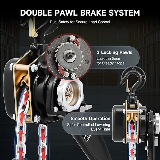 CREWORKS Lever Chain Hoist, 1-1/2 Ton 3300 lb Capacity 20 ft Manual Chain Hoist with G80 Galvanized Chain & Swivel Hooks, Heavy Duty Manual Lever Hoist for Construction Warehouse Automotive Factory