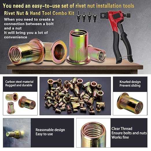 ASKWAY Rivet Nut Tool Kit, 660PCS Metric Rivet Nut Combination (M6/M5/M4/M3), Suitable for Furniture, Decoration, Automotive, Marine and Industrial Applications
