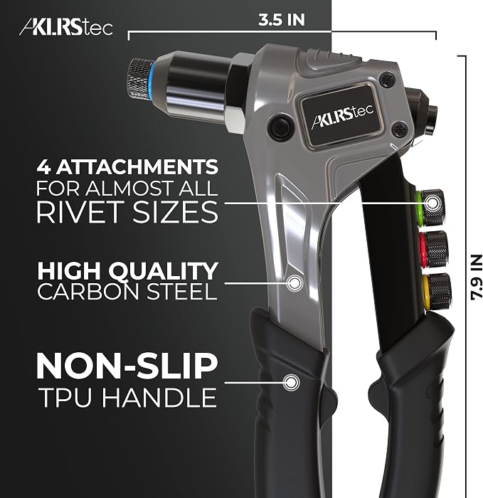 KLRStec Professional Rivet Gun Kit incl. 120 Pop Rivets and 4 HSS Drills - High quality Pop Rivet Tool Kit for processing Blind Rivets