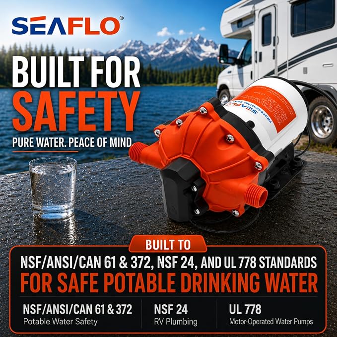 SEAFLO 55 Series 115V AC Automatic Demand Diaphragm Pump – 5.0 GPM, 60 PSI, 5-Chamber Self-Priming Water Pump w/Power Plug for Outlet, RV, Marine & Off-Grid Water Systems, 4-Year Warranty