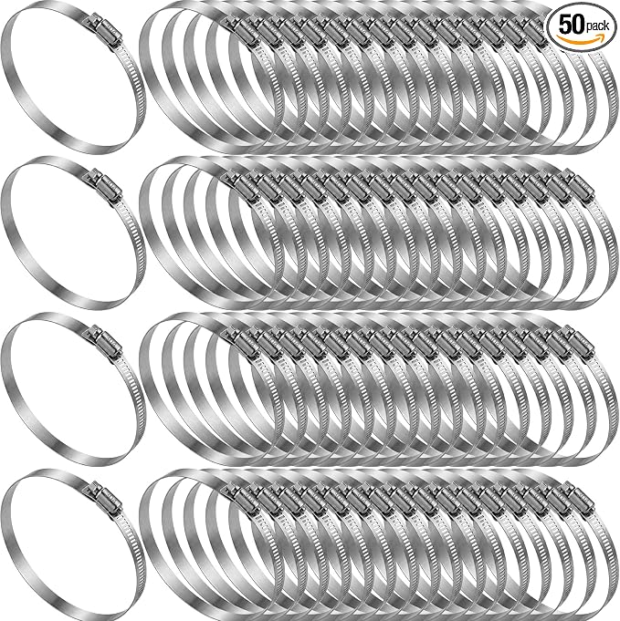 Zhengmy 50 Pack 2.5 Inch Stainless Steel Hose Clamps Adjustable 1-13/16" to 2-3/4" 46-70 mm Worm Gear Clamps Duct Clamp for Automotive Fuel Line Air Duct Dryer Vent Plumbing Industrial Use