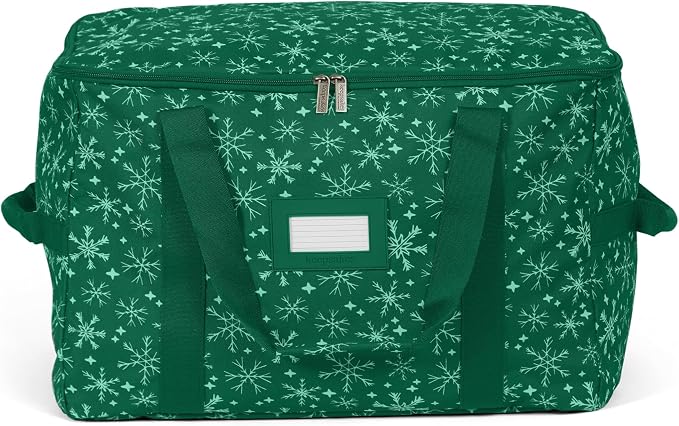 Covermates Keepsakes Treasurekeeper Storage Bag - Carrying Handles, ID Window - Holiday Storage, Green Snowflake