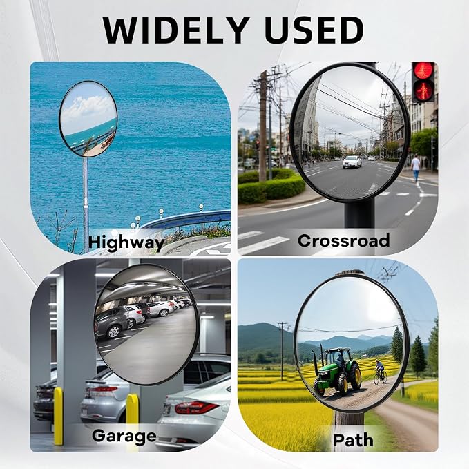 2 Pack 24in Convex Traffic Mirror, Safety Security Traffic Corner Mirrors, Adjustable Wide Angle View and Wall Mounting Corner Blind Spot, for Indoor Outdoor Garage School Classroom Warehouse