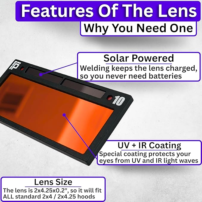 The Duke Adjustable 2.0 | Adjustable Shade 8-13 Red Auto Darkening Welding Lens With Grind Mode | 5A TIG Rating - No Flashing | 2" X 4.25" X 0.2" | Red Welding Lens - Green Puddle | Royal Series 2.0