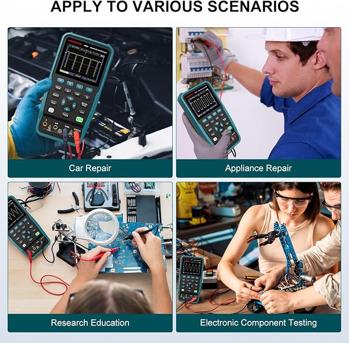 HANMATEK 3 in 1 Handheld Oscilloscope Multimeter,Waveform Generator HO51 with 3.5" TFT Oscilloscop, Auto-Calibration Function, Memory Function, Multi Tester