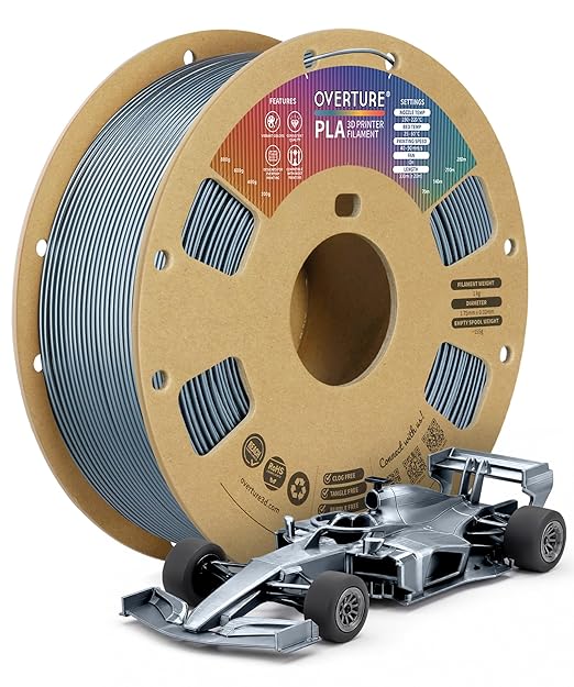 OVERTURE PLA Filament 1.75mm, Neatly Wound 3D Printer Filament 1kg Spool (2.2lbs), Dimensional Accuracy +/- 0.02 mm, Fit Most FDM 3D Printers (Metallic Grey)