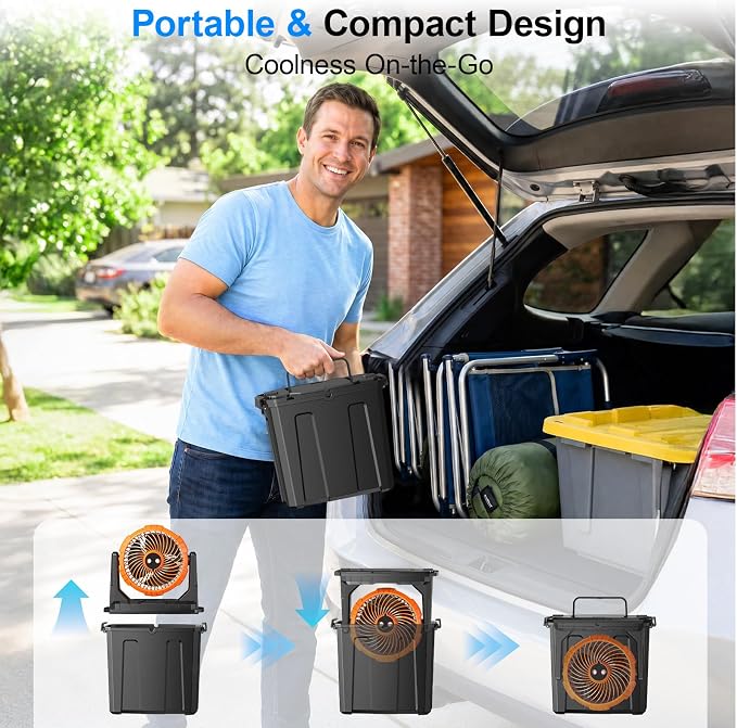 Ausic 1.35 Gal Portable Misting Fan, Outdoor Fans for Patios, [Max 30H] Rechargeable Battery Operated Fan, Bucket Mister Water Cooling Fan for Camping/Travel/Beach, 2 Large Spray Outlets