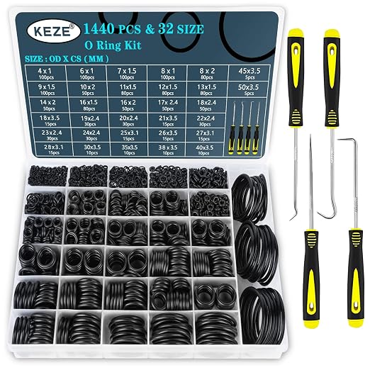KEZE 2448 Pcs SAE O-Ring and Metric O-Ring Assortment Kit for Faucet Automotive Hydraulic Pipe Repair AS568:006-226& OD: 4mm-50mm