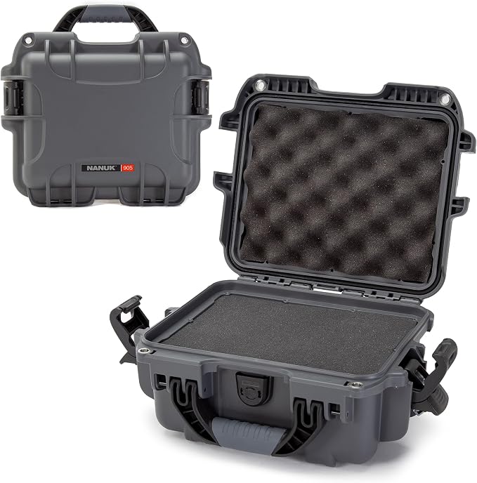NANUK 905 Hard Case with Foam – IP67 Waterproof Hard Case, Protective Hard-Shell Box for Camera, Drone & Gear – Impact-Resistant, Dustproof, Travel-ready, 12.5” x 10.1” x 6”, Made in Canada – Graphite
