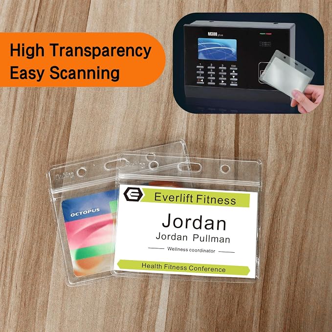 Fushing 50 Pcs Clear Plastic Horizontal Name Tag Badge ID Card Holders