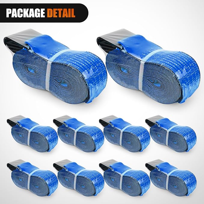 Nilight Truck Straps 4" x 30' Heavy Duty Tie Down with Flat Hooks 16800LBS Break Strength & 5400LBS WLL for Flatbed Trailer Cargo Control Recovery Tree Saver Bright Blue (10 Pack)