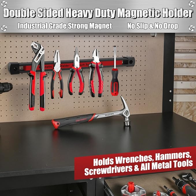 Double Sided Magnetic Tool Holder, 12 Inch Heavy Duty Ultra Strong Magnetic Tool Bar, Wall Mount Magnetic Tool Strip for Garage, Workshop, Jobsite, Kitchen, Tool Organizer Storage (2 Pack)