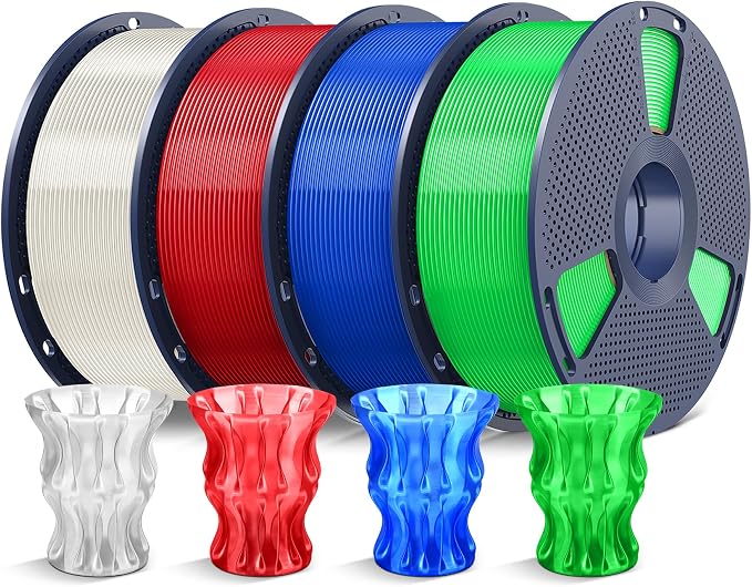 SUNLU 4kg PLA 3D Printer Filament Bundle Multicolor, Neatly Wound PLA Filament 1.75mm ±0.02mm, Individually Vacuum Packed, 4kg in Total, 1kg per Spool, 4 Pack, 4000g PLA,Clear （White +Red+Blue+Green）