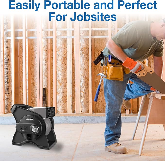 Air King Commercial Grade Pivoting Utility Fan, for Cooling, Ventilating, Exhausting and Drying at Home, Job Site, Work Shop, Construction, 3 Speeds, 11.25", Black, 9550