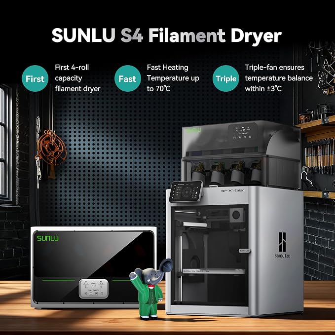 SUNLU Official Filament Dryer S4, for Nylon TPU PLA PETG ABS, (White) | 4 Spools Capacity, Efficient Heating to 70℃, 350W PTC Heater 3D Filament Dehydrator, Compatible with 1.75/2.85/3.0mm