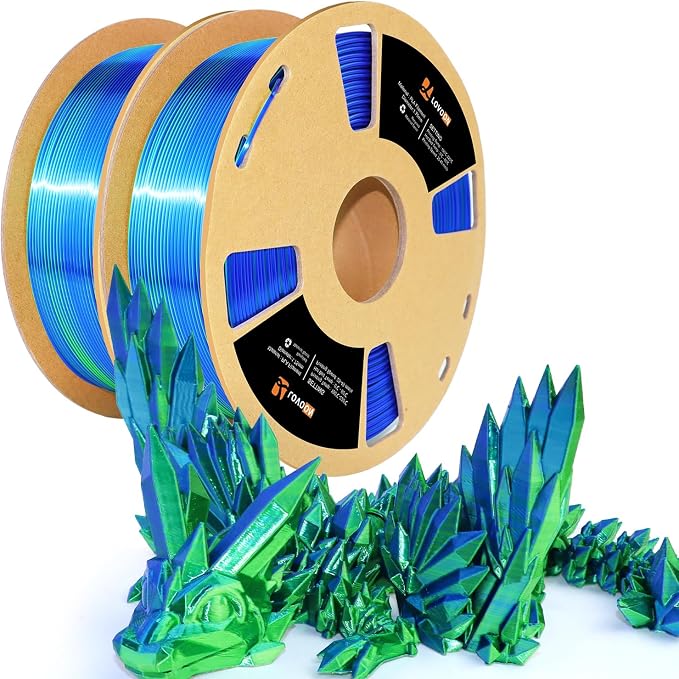 LOVOON Silk PLA 3D Printer Filament Bundle 2 KG, PLA Filament 1.75mm, Shiny Silk Blue/Green Dual Color Change by Angle, 3D Printing Filament for Most FDM Printers and 3D Pen, 1KG X 2 Spools