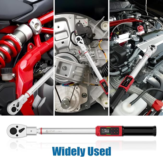ANPUDS Adjustable Digital Torque Wrench, 2.2-147.5 Ft.lb, ±1% Accuracy | 3-200 Nm, 45mm Jaw & 1/2" Ratchet, 14×18mm Open End, Vibration, Buzzer and LED Indicator, for HVAC, Split AC, Auto, Plumbing