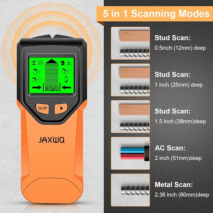 Stud Finder Wall Scanner - 5 in 1 Stud Finder Tool w/Smart Chip and HD LCD Display, Stud Detector Beam Finders for the Center and Edge of Wood AC Wire Metal Studs Joist Pipe (Onion)