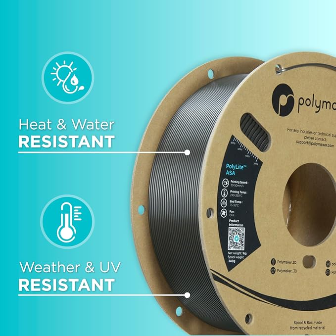 Polymaker ASA Filament 1.75mm Dark Gray Green, 1kg ASA 3D Printing Filament, Heat & Weather Resistant - ASA 3D Printer Filament Perfect for Printing Outdoor Functional Parts