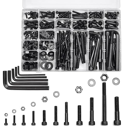 434PCS M5 M6 M8 M10 M12 Metric Bolt Assortment 12.9 Grade Cylindrical Head Screws Nuts and Washers Hex Socket Head Cap Machine Screws Kit