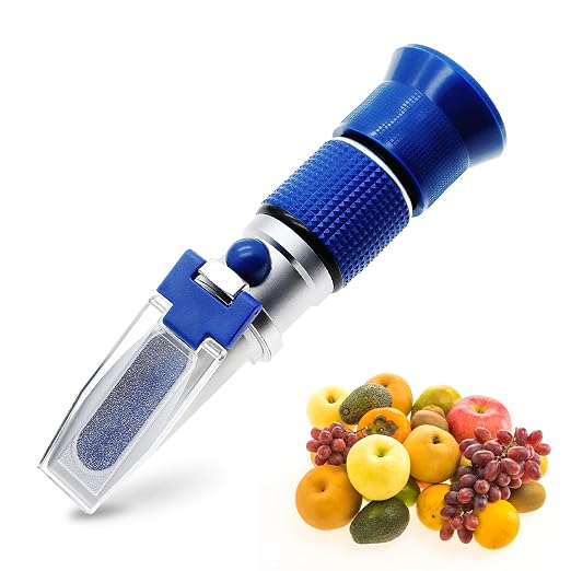 0-90% Brix Refractometer Test Sugar Content in Food Handheld Refractometer with ATC Sugar Refractometer for Cutting Fluid, Fruit, Canned Food (Made of Copper Not Cheap Aluminum)