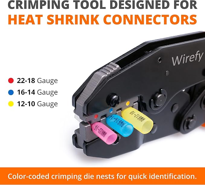 Crimping Tool for Heat Shrink Connectors - Ratcheting Wire Crimper - Crimping Pliers - Ratchet Terminal Crimper - Wire Crimp Tool by Wirefy
