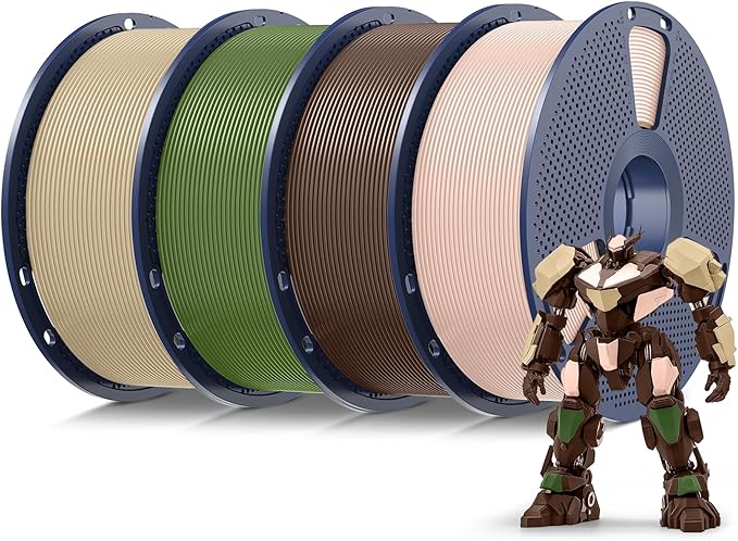 SUNLU 4kg PLA 3D Printer Filament Bundle Multicolor, Neatly Wound PLA Filament 1.75mm ±0.02mm, Individually Vacuum Packed, 4kg in Total, 1kg per Spool, 4 Pack, Beige+Coffee Brown+Olive Green+Oak