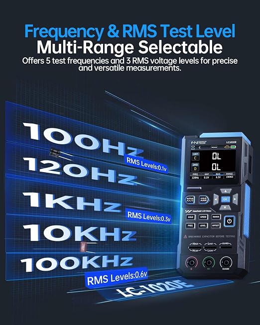 FNIRSI LC1020E 100kHz LCR Meter, 19,999 Counts Resistor Inductor Capacitor Tester, Auto Component Detect, Measures ESR/Q/D/θ/X, 2.8” Color TFT, Dual Parameter Display, Sorting & Open/Short Calibration