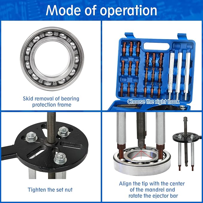 21 in1 Bearing Puller, Bearing Puller Set, Inner Hole Three-Jaw Puller, with Curved Hook and Red Steel Collet Multifunctional Bearing Removal Tool, with Heavy Duty Portable Storage Case Blue