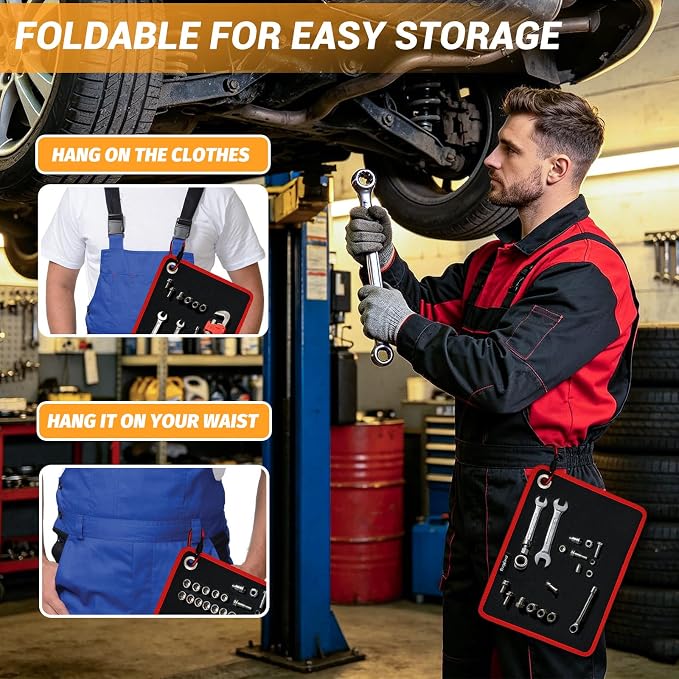 Flexible Magnetic Tool Mat,40 LBS Magnetic pad with Magnetic picker,Circular hanging hole&Carabiner Hook,Storage Organizer for Auto, Motorcycle,Electronic Assembly, DIY, Garage Workshop,12.6" x 9.76" | Strong adsorption, 40 pound load-bearing capacity,...
