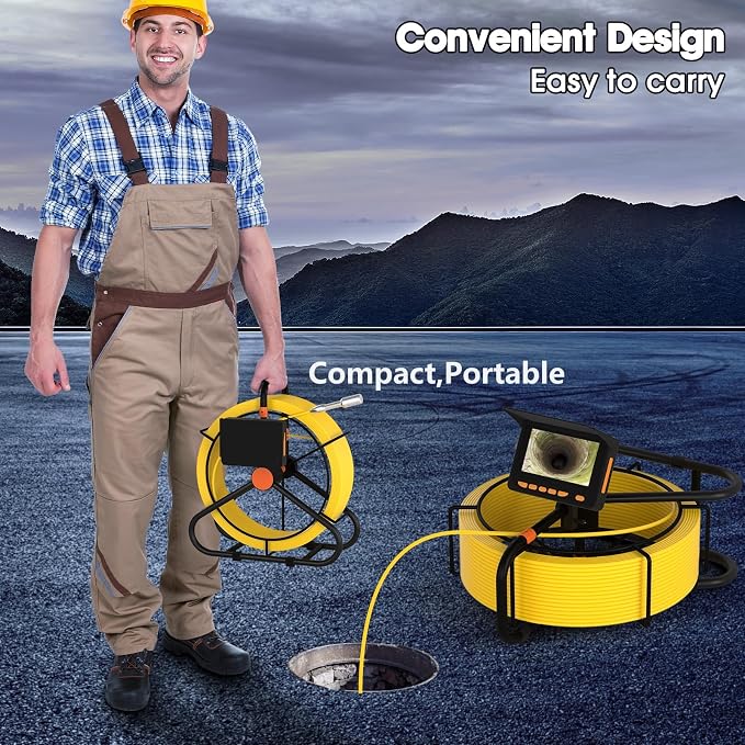 Sewer Camera 150FT,HD 32GB 8500mAh Plumbing Drain Camera Snake with Light | JQKJCAM 23MM Sewer Scope w/ 4.3'' IPS DVR Screen(360°Rotatable),Meter Counter,Waterproof for Pipe Duct Inspection (50M/165FT)
