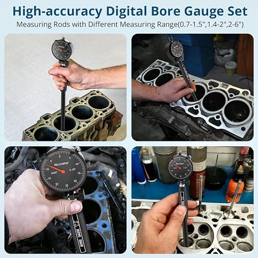 Dial Bore Gauge 0.7"-6"/0.0005" Measuring Range and 6" Measuring Depth Mechanical Dial Bore Gauge 23PCS Anvils Chrome Plated Handle for Engine Cylinder,Bearing,Hydraulic Cylinder Measurement