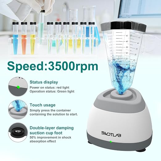 Mini Vortex Mixer 3500RPM, Touch Nail Polish Shaker Lash Glue Shaker, Lab Paint Shaker for Tattoo Ink Acrylic Paint Test Tubes, DC Brushless Motor, 3s Mix, Silicone Cap (Grey)