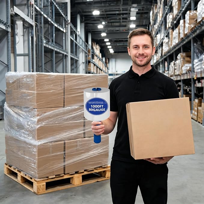6Pack 5in x1000Ft 80Gauge Mini Stretch Wrap Heavy Duty 800%Stretch 2Handles | stretch wrap Film-800% stretch secures pallets,furniture & fragile items firmly,perfect for moving,storage,warehouse,shipping