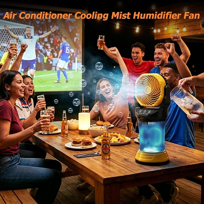 30000mAh Portable Misting Fan, Rechargeable Battery Operated Outdoor Misting Fan with 2L Bucket, 4 Speeds Spray Personal Cooling Fan with RGB Light 120° Auto Oscillating for Patio Camping Beach Garage