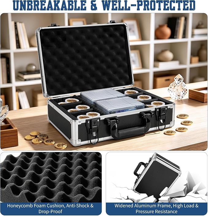 Aluminum Storage Case with Adjustable Dividers, Multi-Function Lockable Storage Carrying Case for Graded Card, Barber Tools, Makeup Tools, etc (Medium) ﻿