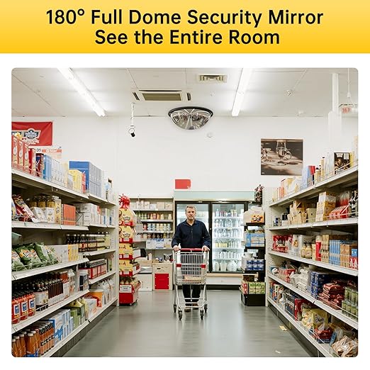 18" Acrylic Half Dome Convex Traffic Safety Mirror – 180 Degree Driveway & Warehouse Blind Spot Security Mirror for Retail Stores, Parking Garages, Schools, and Hospitals (1, 18 Inch)