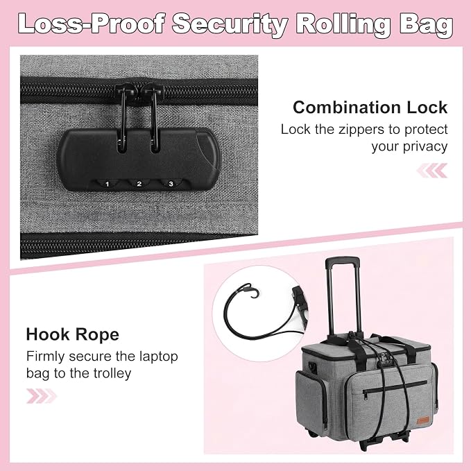 Housolution Rolling Teacher Bag with Wheels, Fits for 17" Laptop, Teacher Tote Bag with Detachable Trolley, Laptop Work Case with Anti Theft Lock, Briefcase Cart with Accordion File Organizer, Gray