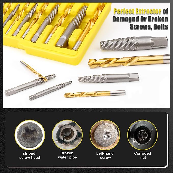 TOPEC Screw Extractor and Left Hand Drill Bit Set - 18 Piece Easy Out Bolt Extractor Kit for Removing Damaged Screws, Broken Bolts, Studs