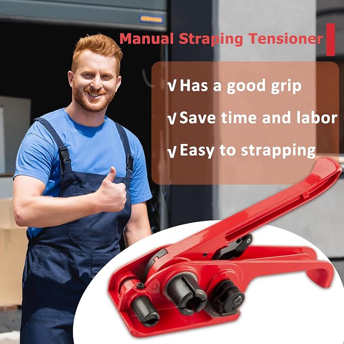 Heavy Duty Poly Strapping Tensioner with Cutter - Manual Strap Tool for 1/2"-3/4" PET & PP Strap, Durable Tensioner Tool for Home Moving & Commercial Shipping (Red, 10 Pack)