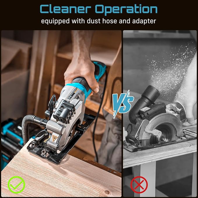Seesii Mini Circular Saw with Laser Guide,4.8A 4000 RPM Compact Corded Circular Saw with Rip Guide,3 Blades (4-1/2") for Wood,Soft Metal,Tile,Plastic Cutting,Max Cut Depth 1-11/16"(90°),1-1/8" (45°)