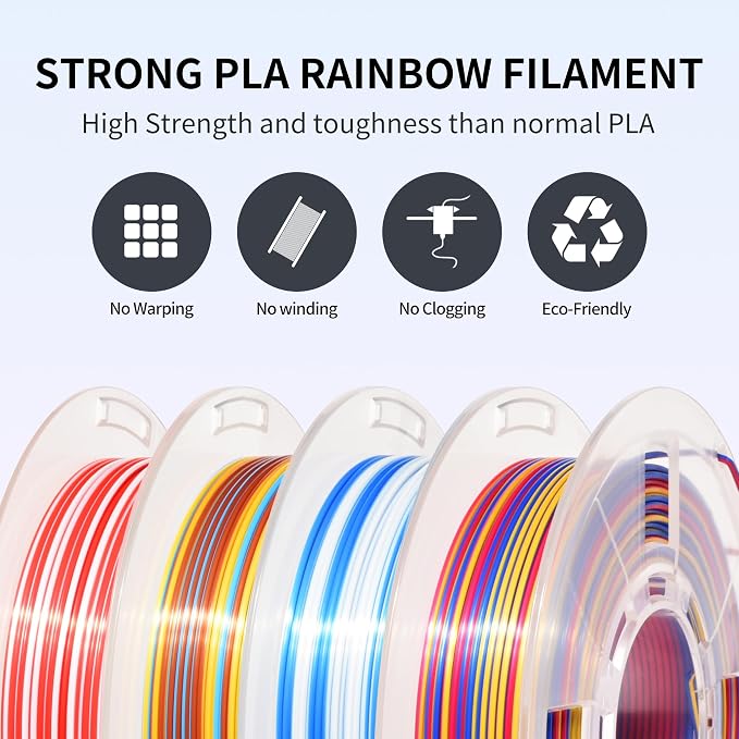 RAMBERY 3D Printer Filament Bundle Silk Rainbow PLA Filament, Multicolor Fast Color Change Toughness Upgraded 3D Printing Filament, 1.75mm 200gX4 Spools