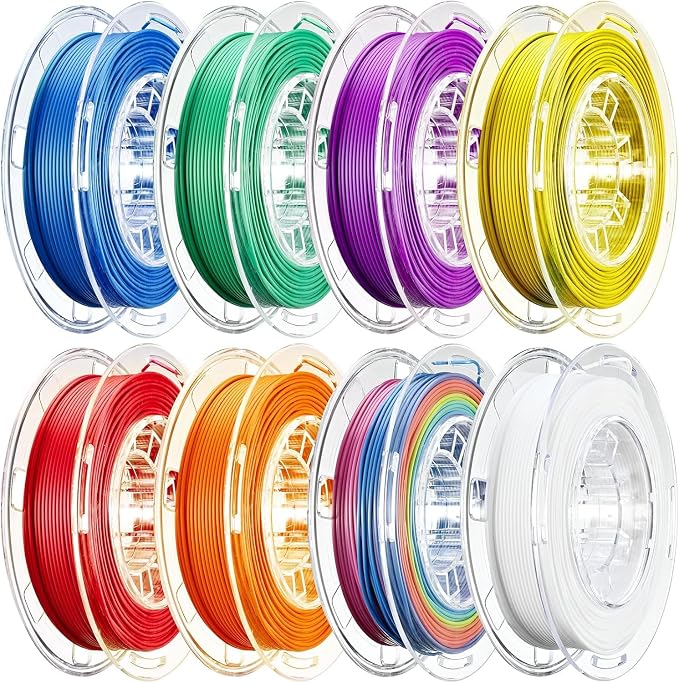 AOSEED PLA Filament Set 1.75mm (±0.02mm), 8-Pack, 200 g (0.44 lb) per Spool | Multi-Color Bundle for Most FDM 3D Printers, Low-Odor, Safety-Tested, Tangle-Free & Moisture-Protected for Home & Classroom