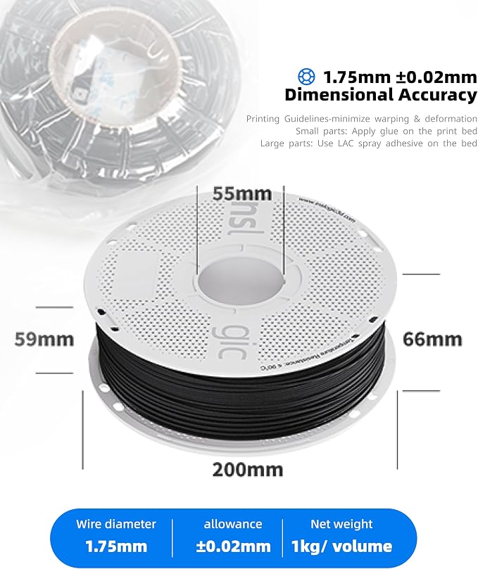 Inslogic PC-ABS Filament 1.75mm, Black Polycarbonate Filament 1.75mm Blend with ABS 1kg - Tough and Heat Resistant 1.75mm 3D Printer Polycarbonate Filament, Dimensional Accuracy +/- 0.02mm