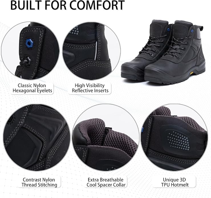 MWORK 6" Safety Work Boots For Men Water Resistant Composite Toe Puncture Resistant EH Non Slip No Metal ASTM F2413-18 Comfortable&Durable MW9276