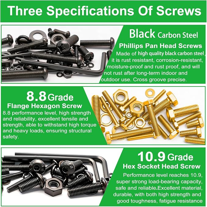 Twidec/3667PCS Hardware Assortment Kit,Metric Phillips Pan Head Bolts,Grade 8.8 Metric Hex Bolt Set and Grade 10.9 Button Head Hexs Socket Cap Screws Metric Screw with Matching Nut Washer Assortment